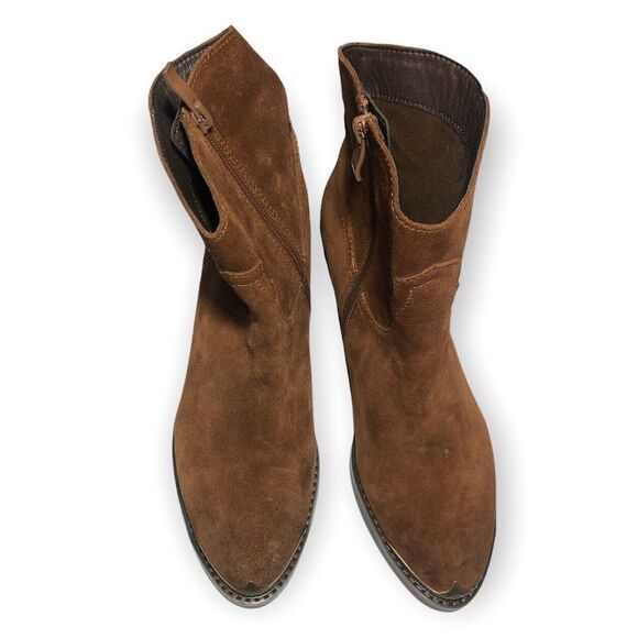 Very Volatile GALVESTON Metallic Toe Kick Suede Booties Western Cowboy Zip Brown - Picture 4 of 8